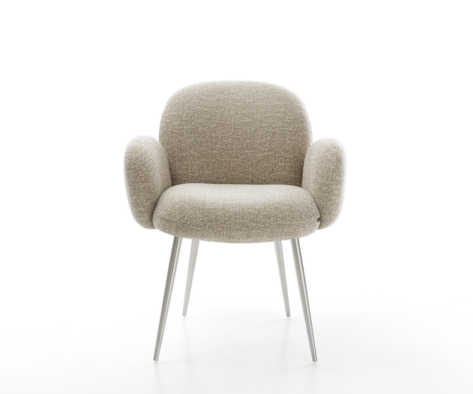 Chaise-de-salle-à-manger Nube-Flex avec accoudoirs tissu tissé doux beige 4 pieds coniques acier inoxydable resorts ensachés 2