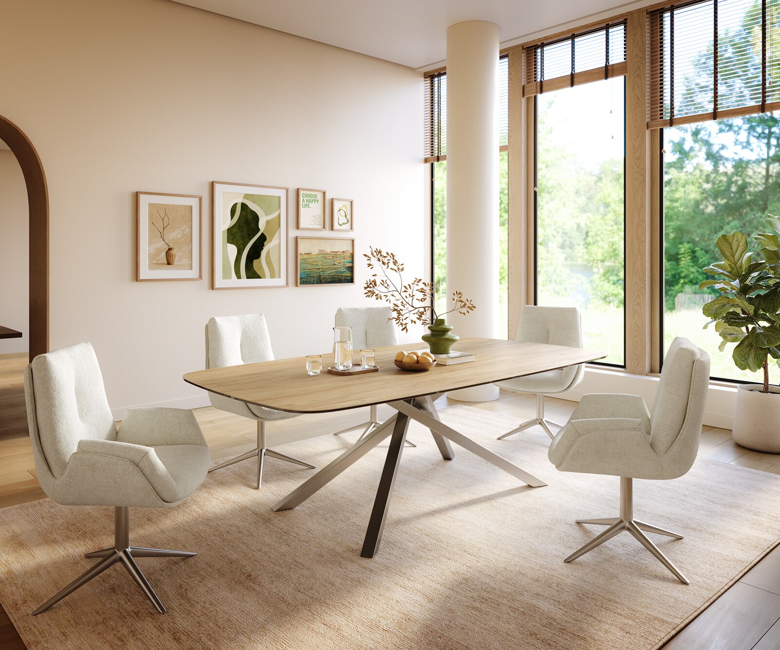 Table à manger Edge Boot 240x120 cm Céramique Laminam® Sabbia Eichefarbig piètement en croix Rectangle Acier inoxydable 6