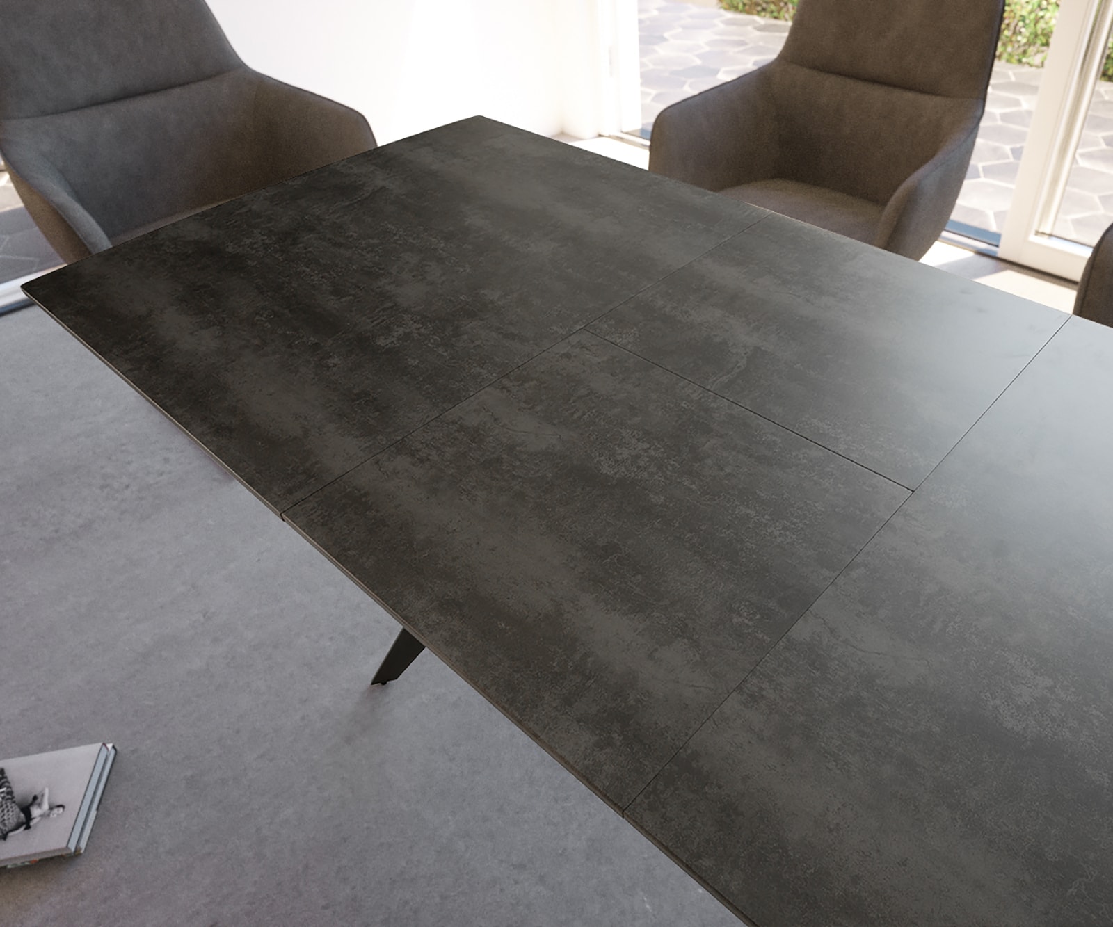 Table-à-manger Edona 160/200x90 cm look céramique gris métal extensible 5 Table-à-manger Edona 160/200x90 cm look céramique gris métal extensible 5