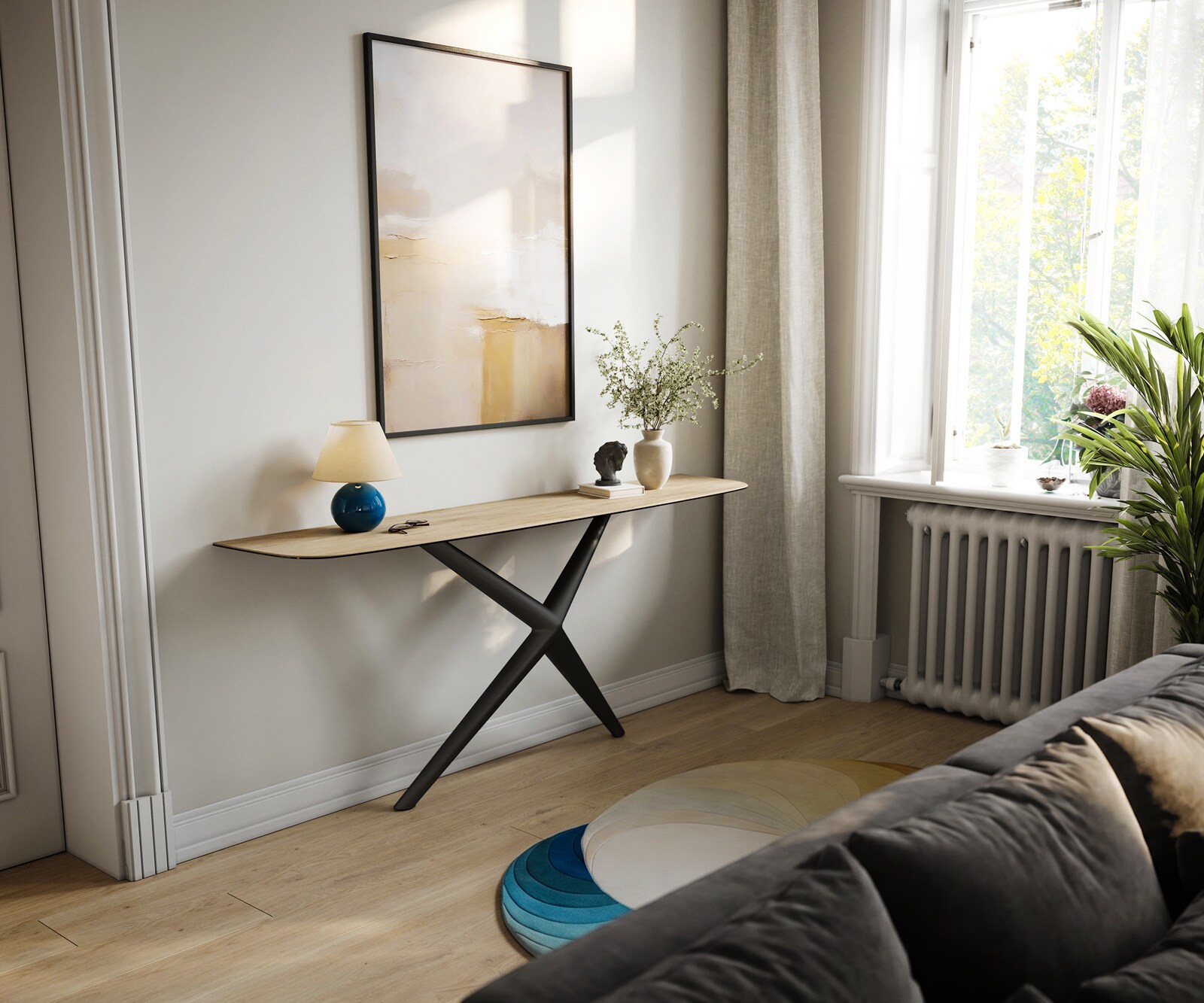Console Edge forme bateau 180x40 cm Céramique Laminam® Sabbia Eichefarbig Estelo Métal Noir 7
