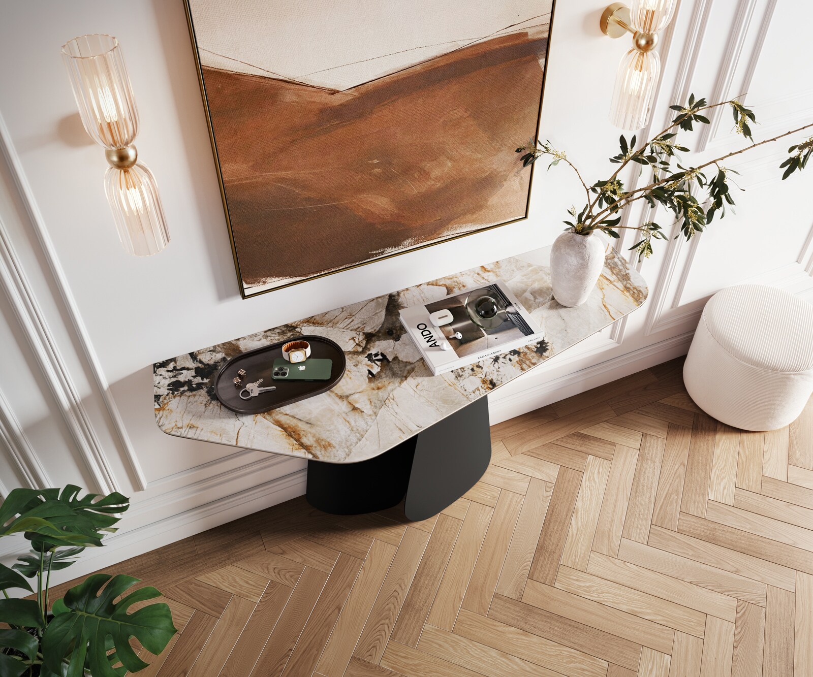 Console Edge Polygonal 140x50 cm Céramique Patagonia Poliert Livos Métal Noir 2