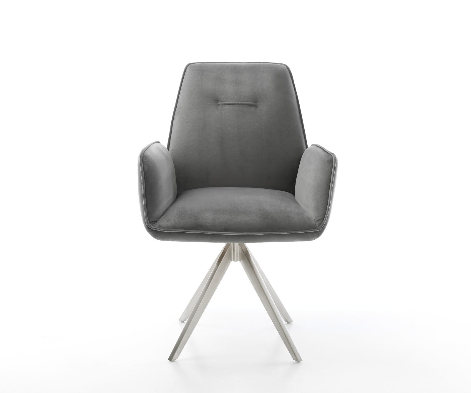 Chaise-de-salle-à-manger Zoa-Flex velours gris pied croisé angulaire acier inoxydable brossé ressorts ensachés 1 Chaise-de-salle-à-manger Zoa-Flex velours gris pied croisé angulaire acier inoxydable brossé ressorts ensachés 1