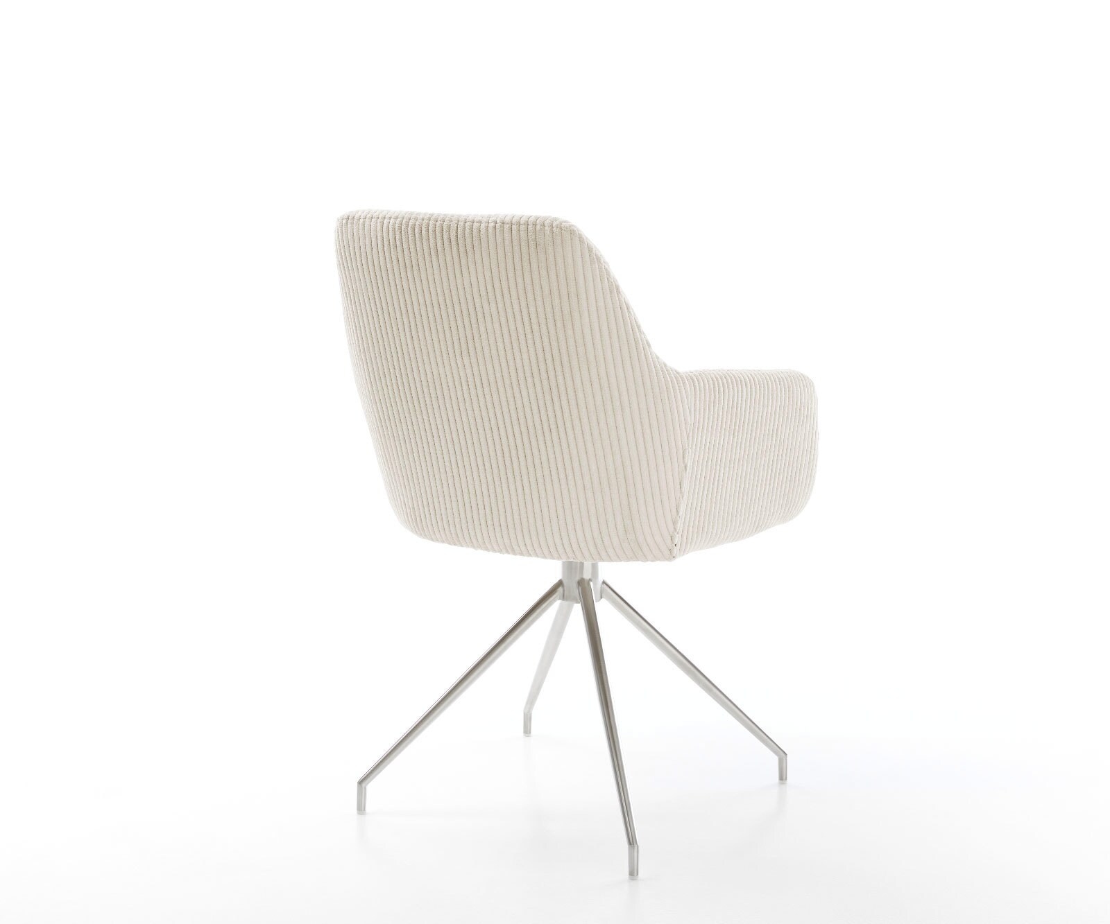 Chaise-de-salle-à-manger Pejo-Flex côtelé beige vintage pied croisé conique acier inoxydable brossé ressorts ensachés 5