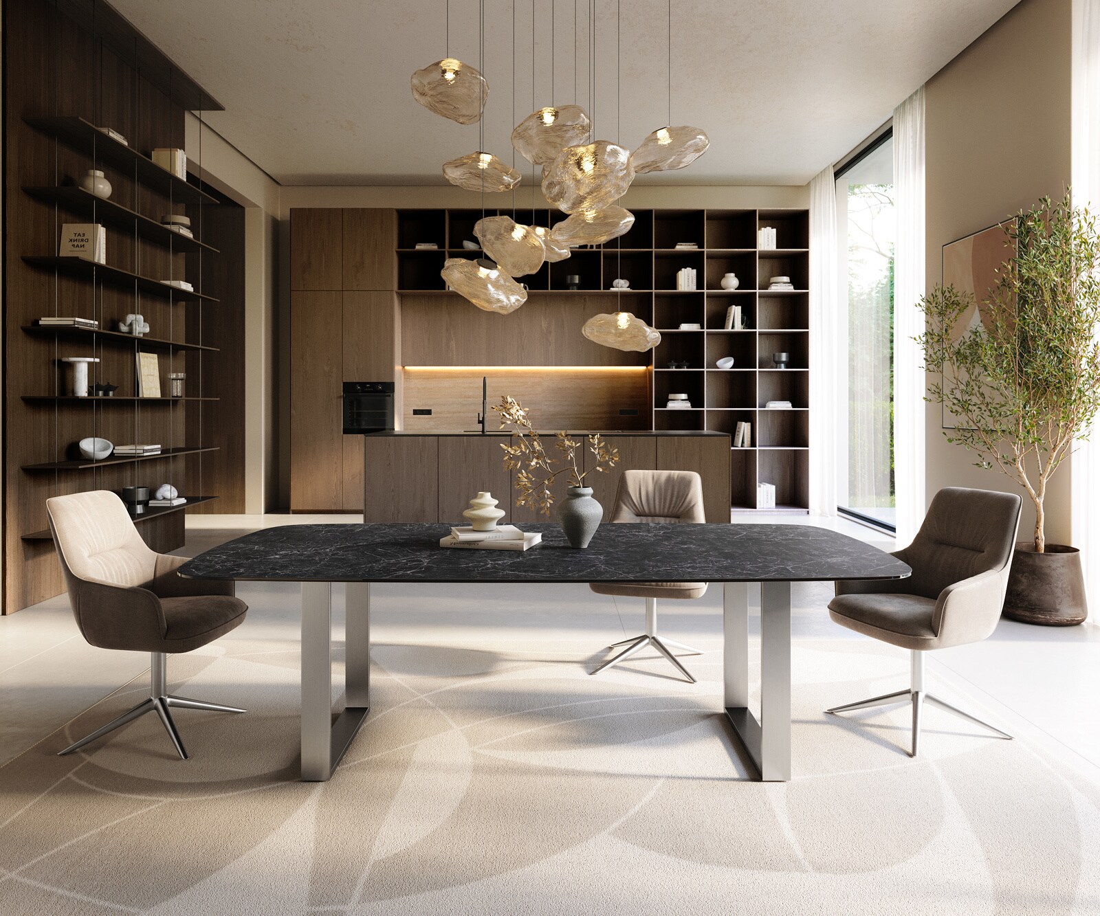 Table à manger Edge Boot 240x120 cm Céramique Laminam® Nero Greco Anthracite Acier inoxydable Schmal 1