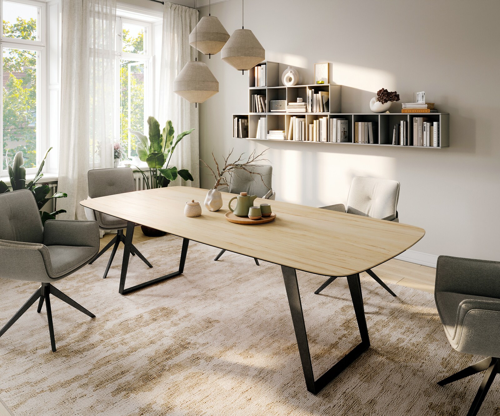 Table à manger Edge Boot 260x120 cm Céramique Laminam® Sabbia Eichefarbig Métal Schräg Noir 1