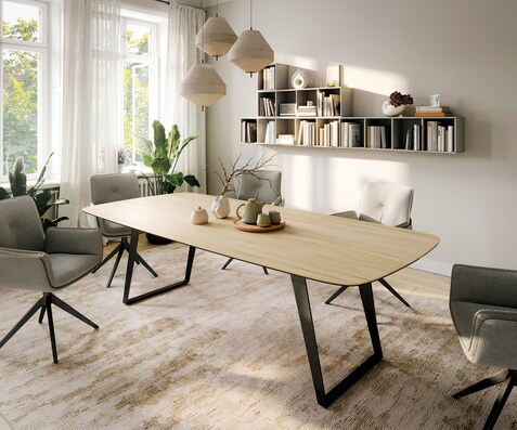 Table à manger Edge Boot 260x120 cm Céramique Laminam® Sabbia Eichefarbig Métal Schräg Noir