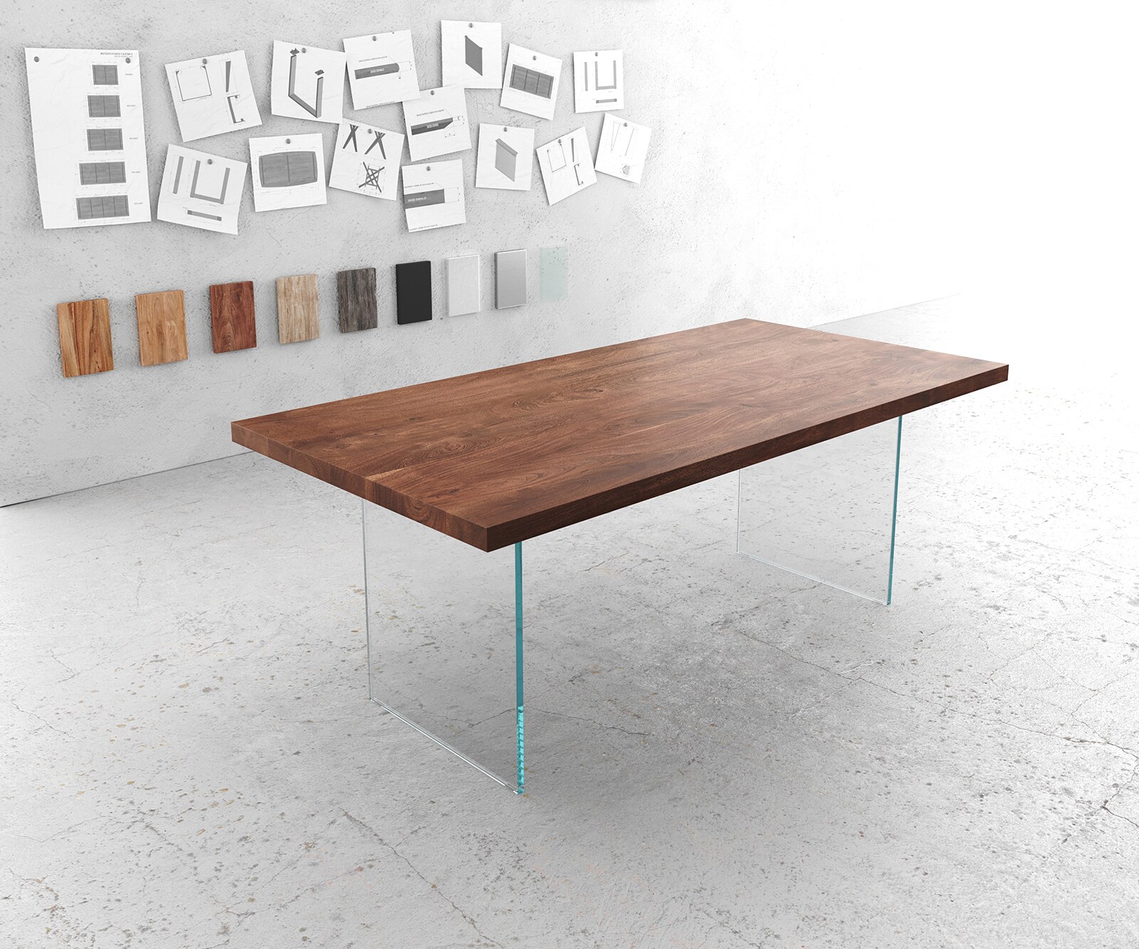 Table-à-manger Edge 200x100 XL acacia marron verre