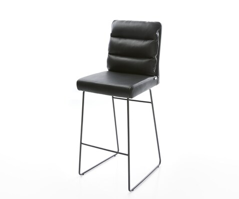 Chaise-de-bar Pela-Flex cuir véritable noir cadre de patins métal