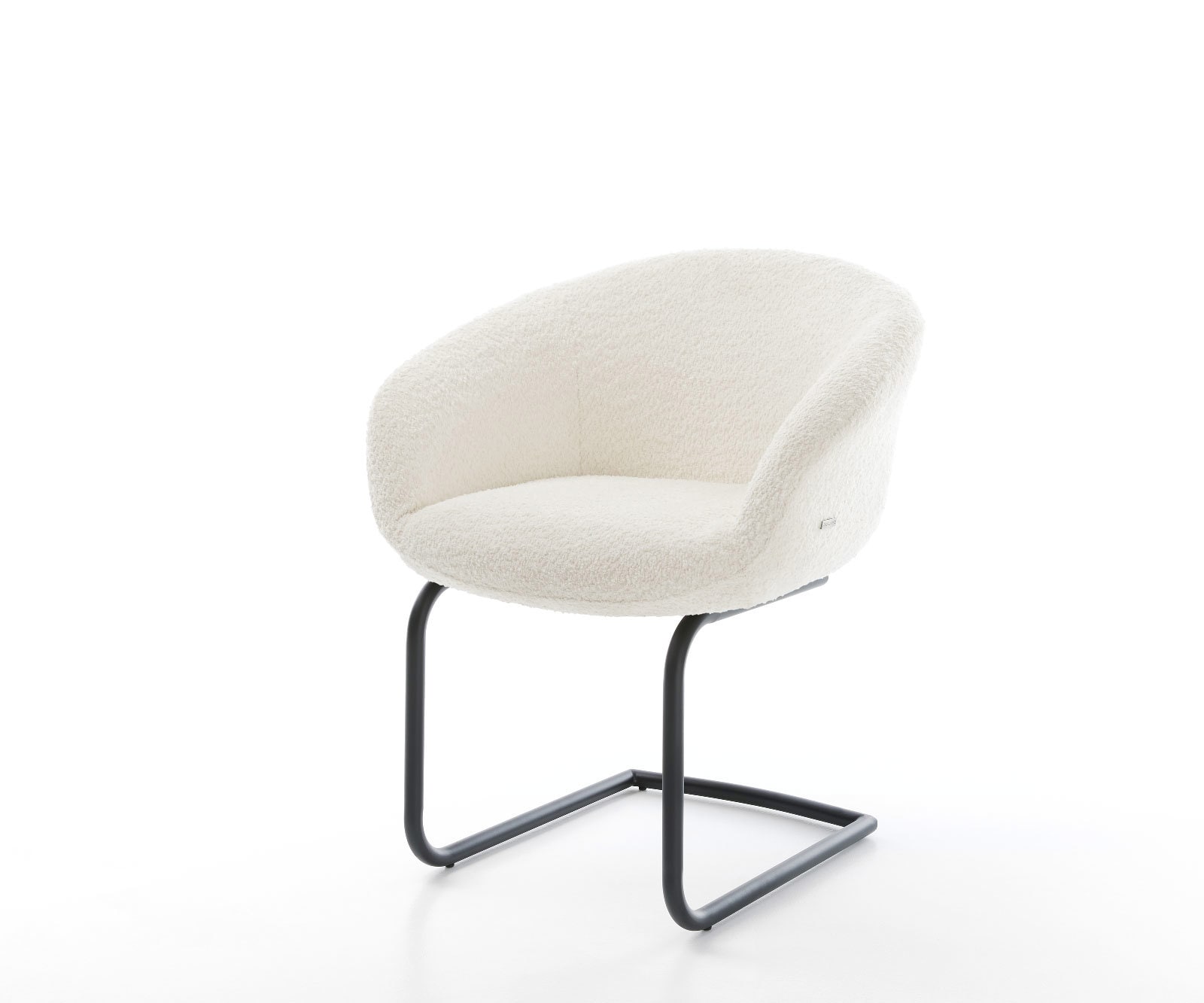 Cantilever Vinka-Flex avec accoudoirs bouclé blanc pied cantilever rond noir ressorts ensachés 1