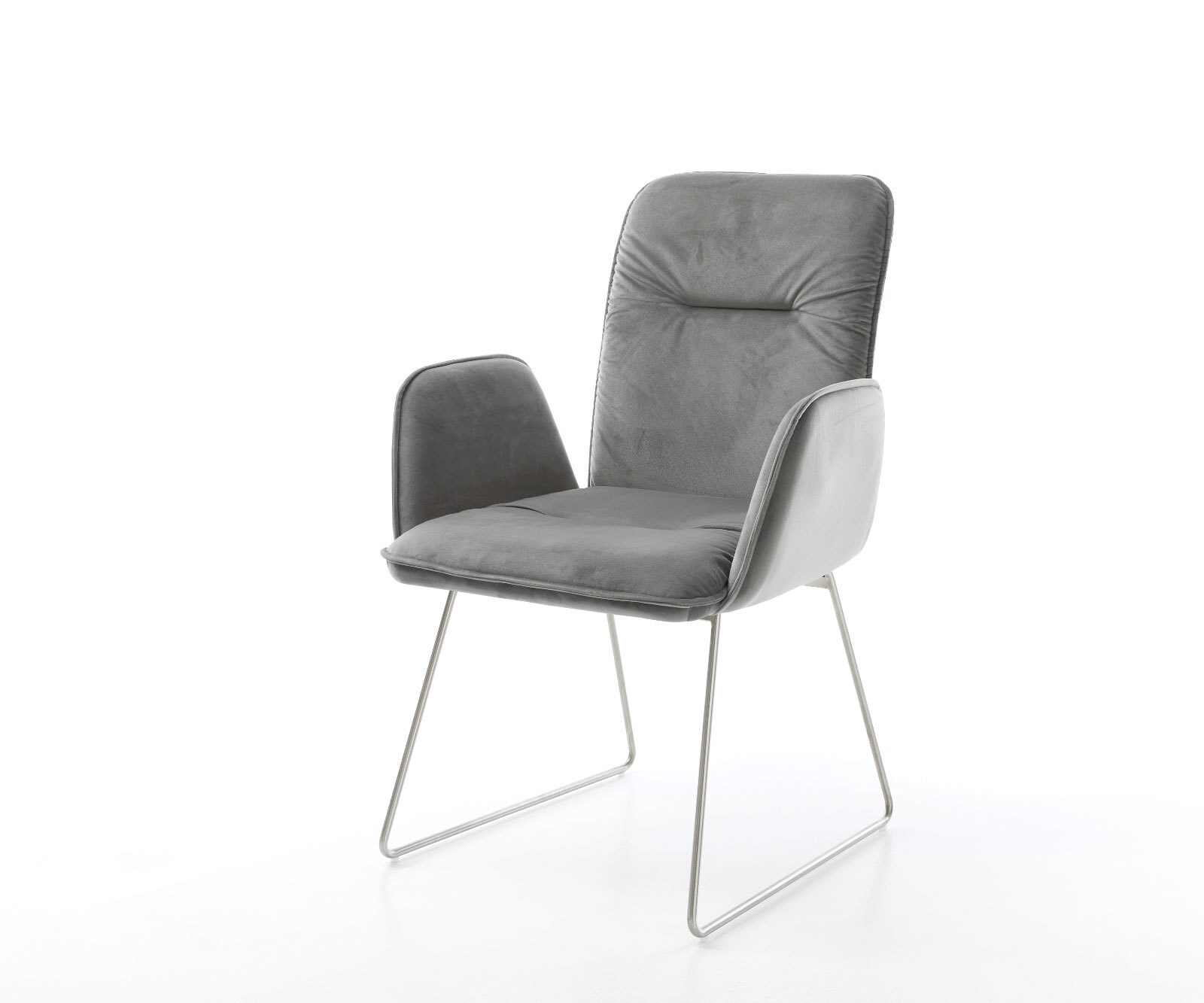 Chaise-de-salle-à-manger Vinja-Flex velours gris pied trapèze acier inoxydable brossé