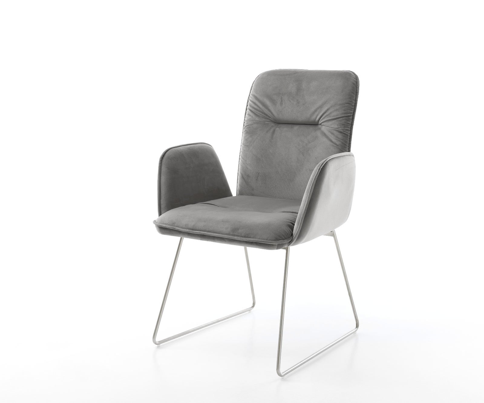 Chaise-de-salle-à-manger Vinja-Flex velours gris pied trapèze acier inoxydable brossé Chaise-de-salle-à-manger Vinja-Flex velours gris pied trapèze acier inoxydable brossé