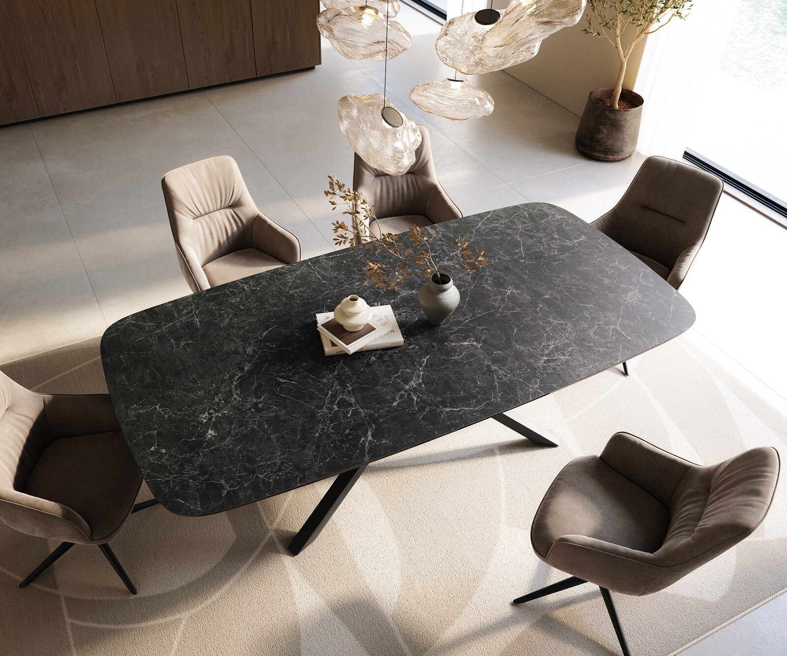 Table à manger Edge Boot 240x120 cm Céramique Laminam® Nero Greco Anthracite piètement en croix Rectangle Noir 3