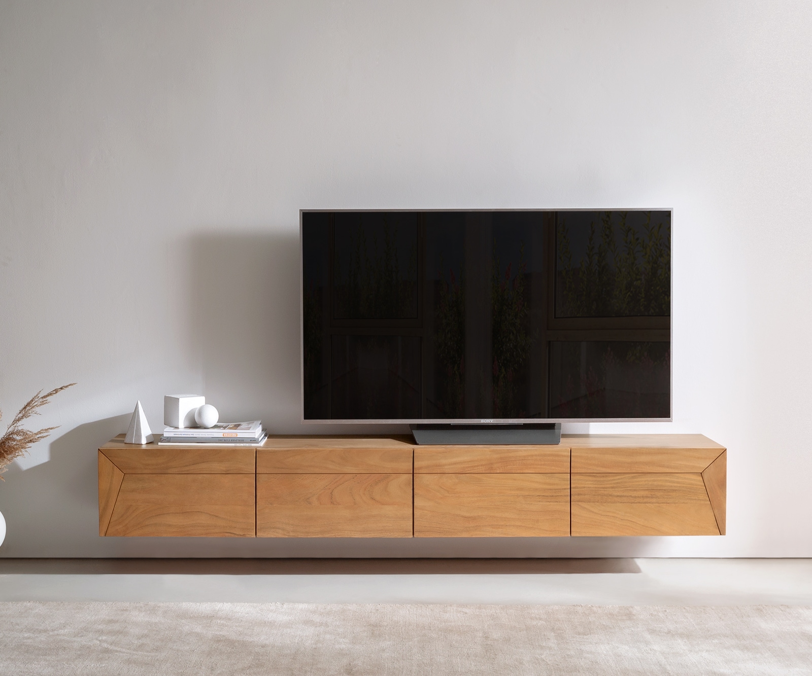 Meuble-TV Kayu 200 cm acacia naturel 4 portes flottantes 1 Meuble-TV Kayu 200 cm acacia naturel 4 portes flottantes 1