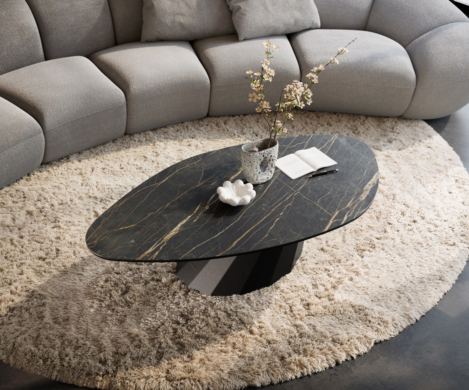 Table basse Edge Organique 140x76 cm céramique Laminam® Noir Desir brun Parabi métal noir 4