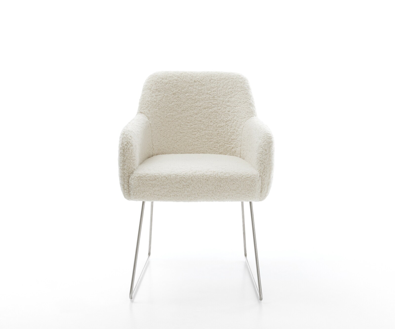 Chaise-de-salle-à-manger Greg-Flex tissu teddy beige pied trapèze acier inoxydable resorts ensachés 2