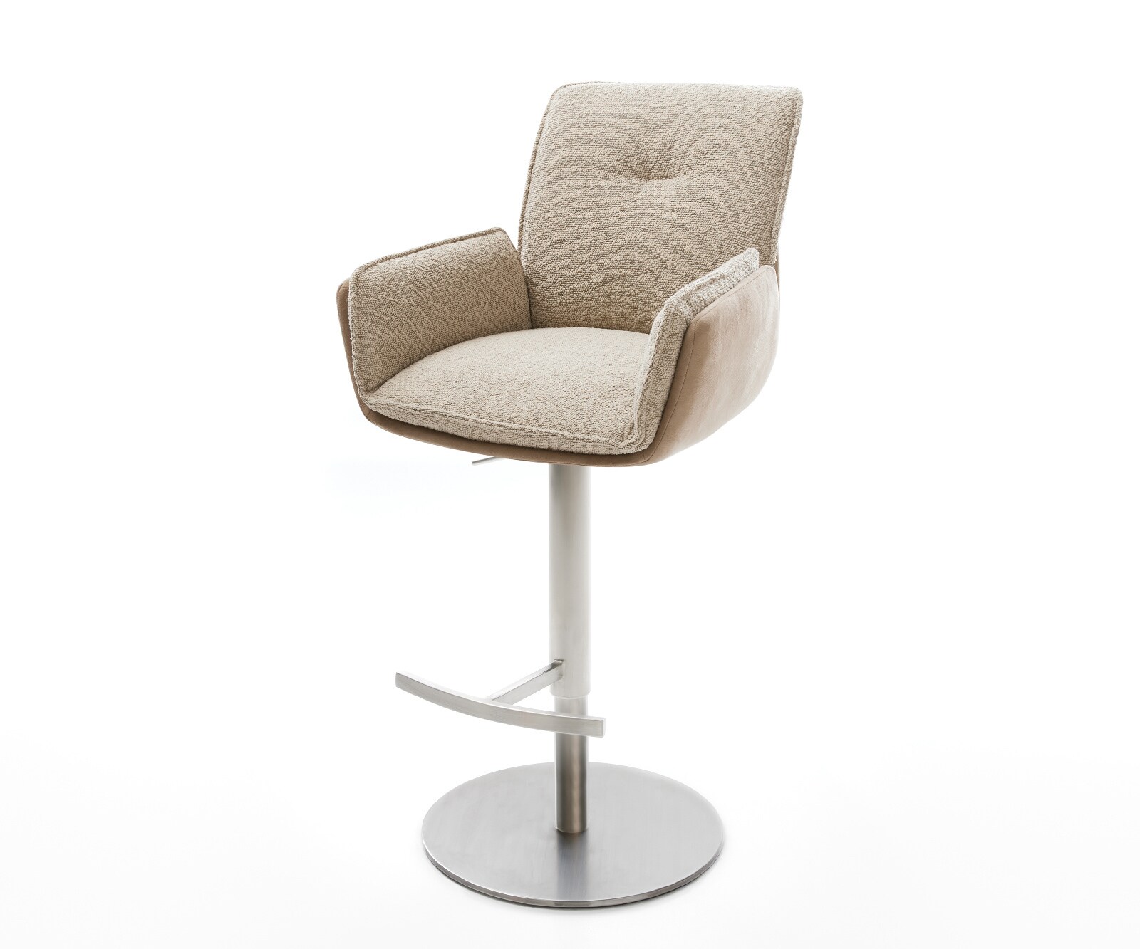 Chaise-de-bar Nela-Flex mélange de matériaux boue pied pivotant réglable en hauteur acier inoxydable pivotant ressorts ensachés 1