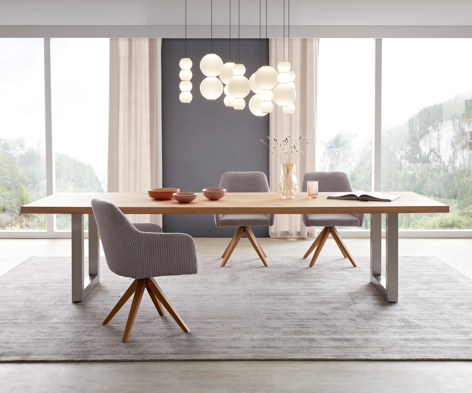 Table à manger Edge 300x100 chêne nature acier inoxydable large Table à manger Edge 300x100 chêne nature acier inoxydable large