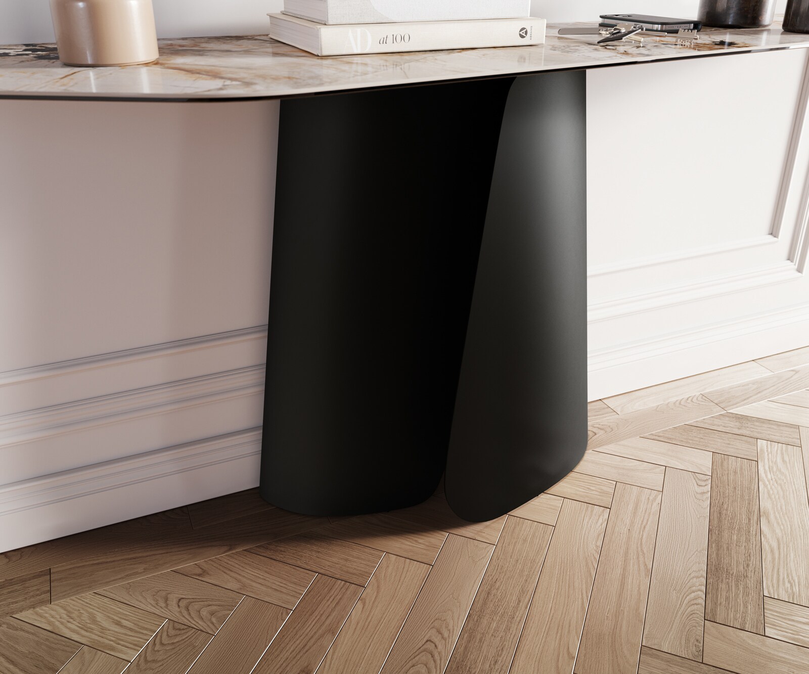 Console Edge Polygonal 180x50 cm Céramique Patagonia Poliert Livos Métal Noir 5