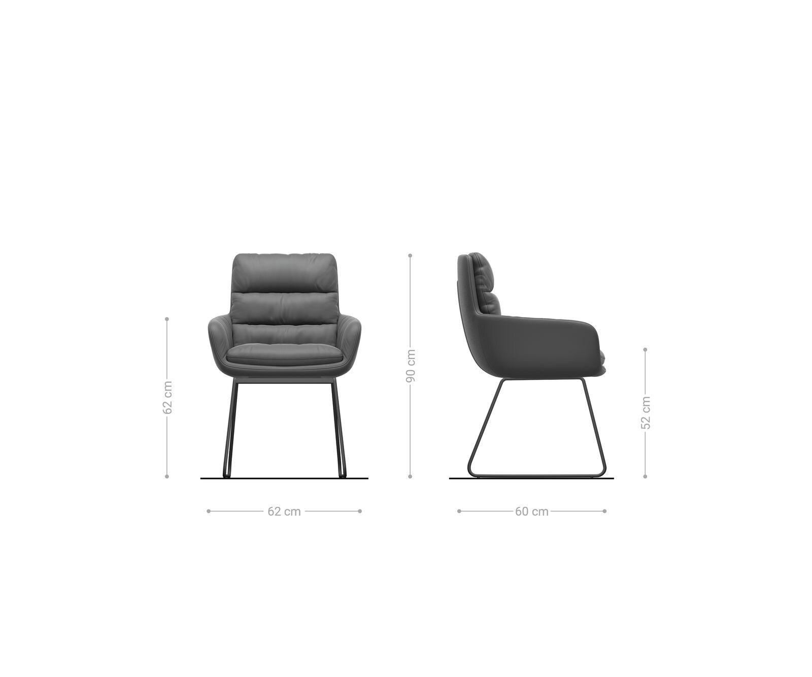 Chaise-de-salle-à-manger Abelia-Flex avec accoudoirs microvelours anthracite vintage pied trapèze acier inoxydable brossé 6