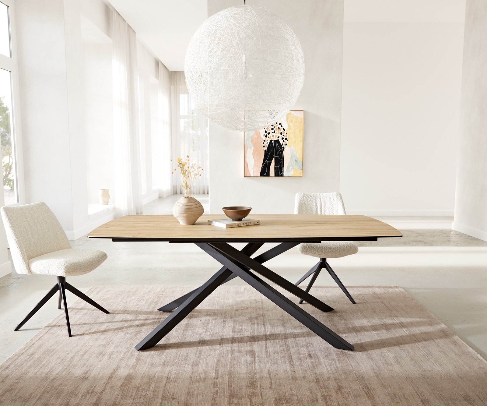 Table à manger Edge en forme de bateau 200x100 céramique Laminam® Sabbia couleur chêne cadre croisé rectangulaire noir 3 Table à manger Edge en forme de bateau 200x100 céramique Laminam® Sabbia couleur chêne cadre croisé rectangulaire noir 3