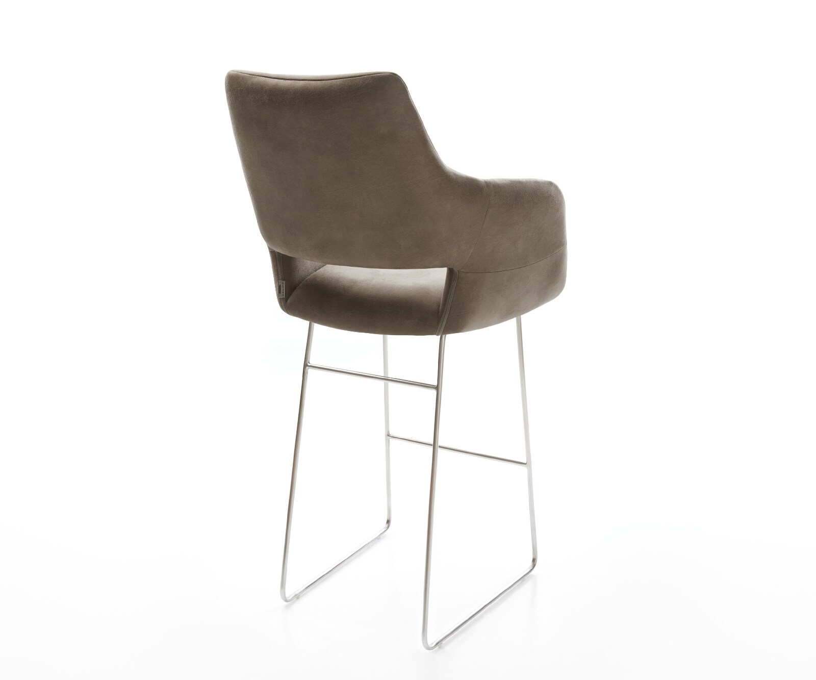 Chaise-de-bar Yago-Flex Microfibre Taupe Vintage Pied trapèze acier inoxydable Argent Ressort ensaché 4