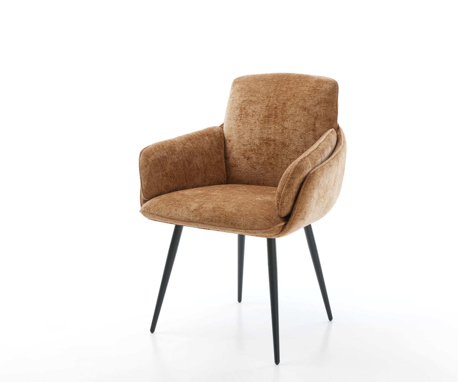 Chaise-de-salle-à-manger Luan-Flex avec accoudoirs chenille rouille 4 pieds coniques noir Chaise-de-salle-à-manger Luan-Flex avec accoudoirs chenille rouille 4 pieds coniques noir