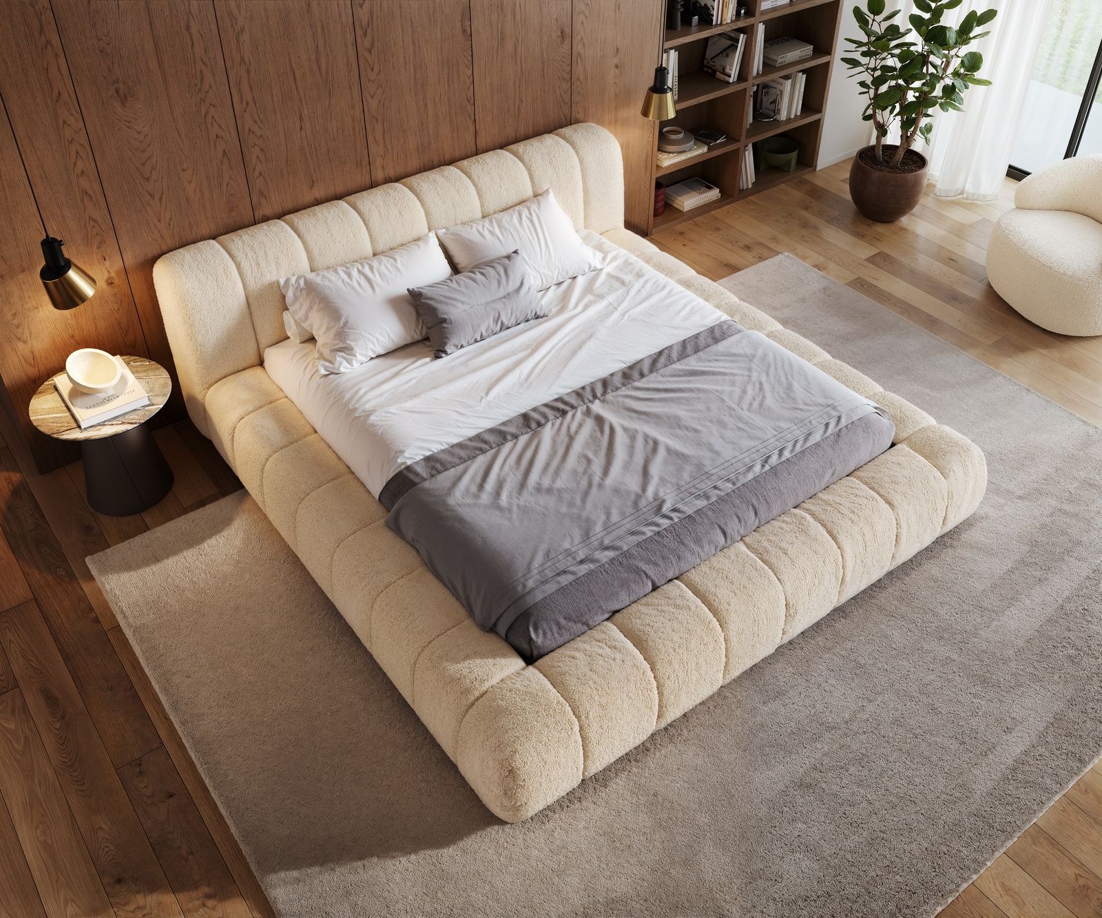 Sommier-rembourré Cutio 180x200 cm Tissu peluche beige 4