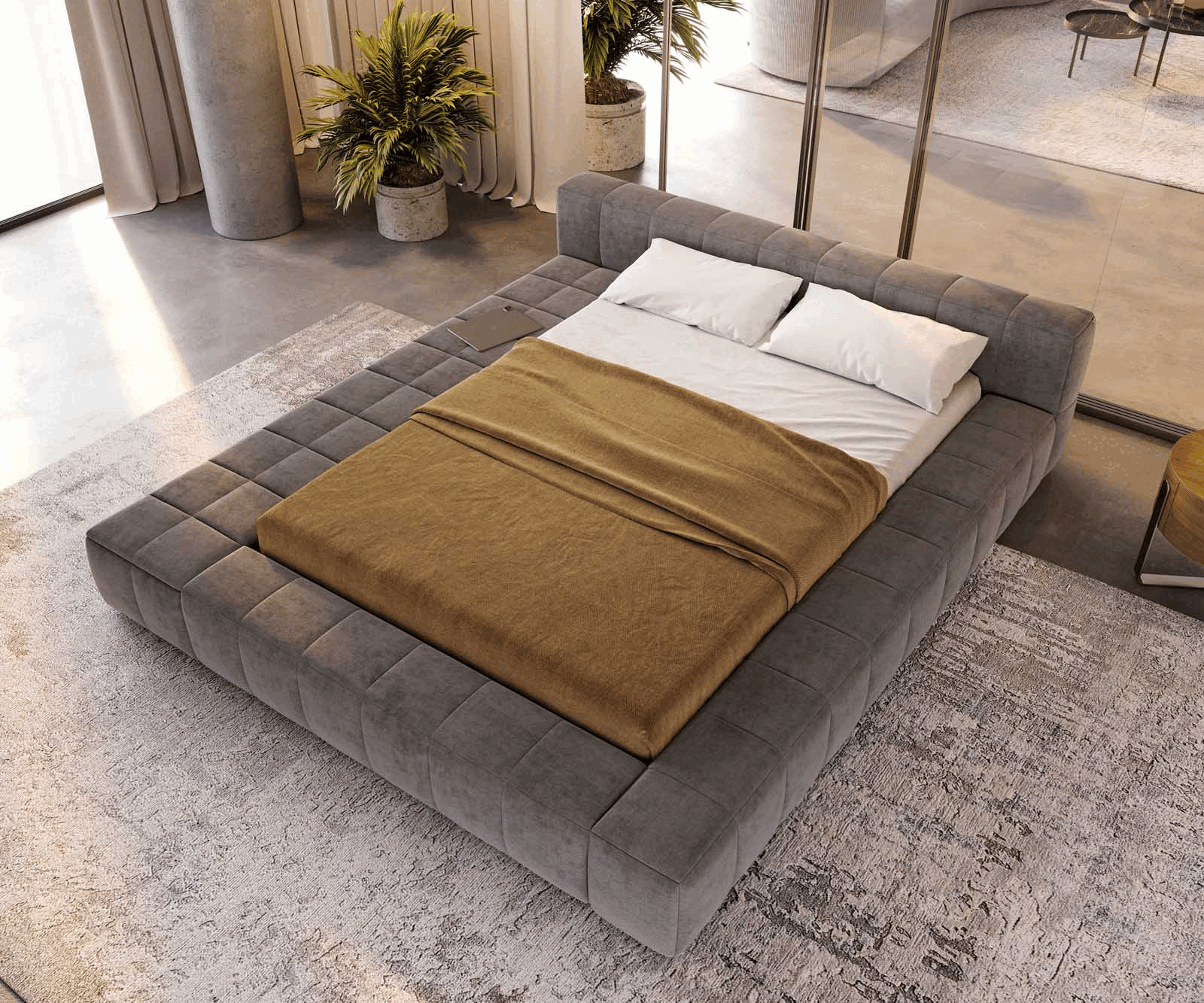Sommier-Espazio 140x200 cm microfibre grise avec espace de rangement 3