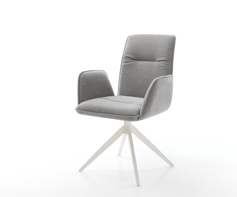 Chaise-pivotante Vinja-Flex tissu structuré doux gris pied croisé large blanc pivotement sur 360° fonction bascule
