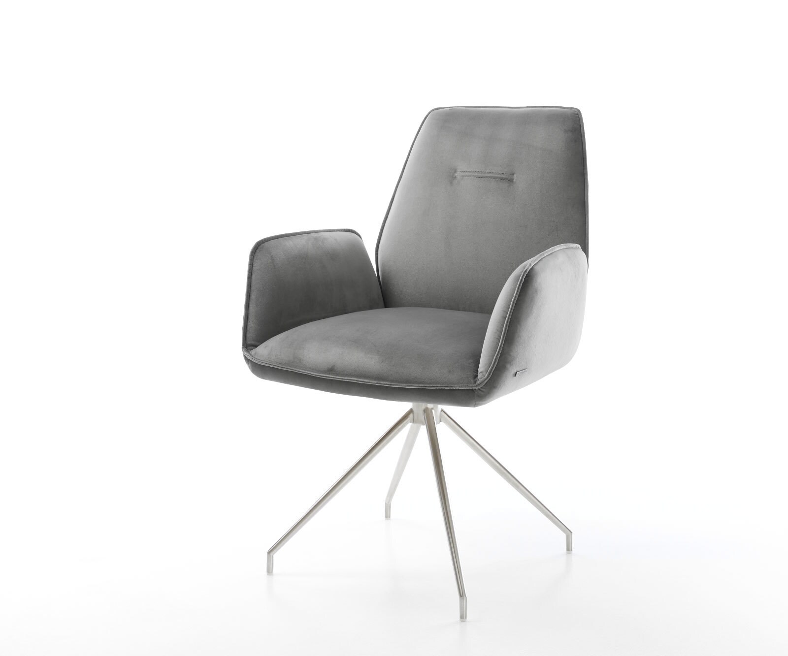 Chaise-de-salle-à-manger Zoa-Flex velours gris pied croisé conique acier inoxydable brossé ressorts ensachés