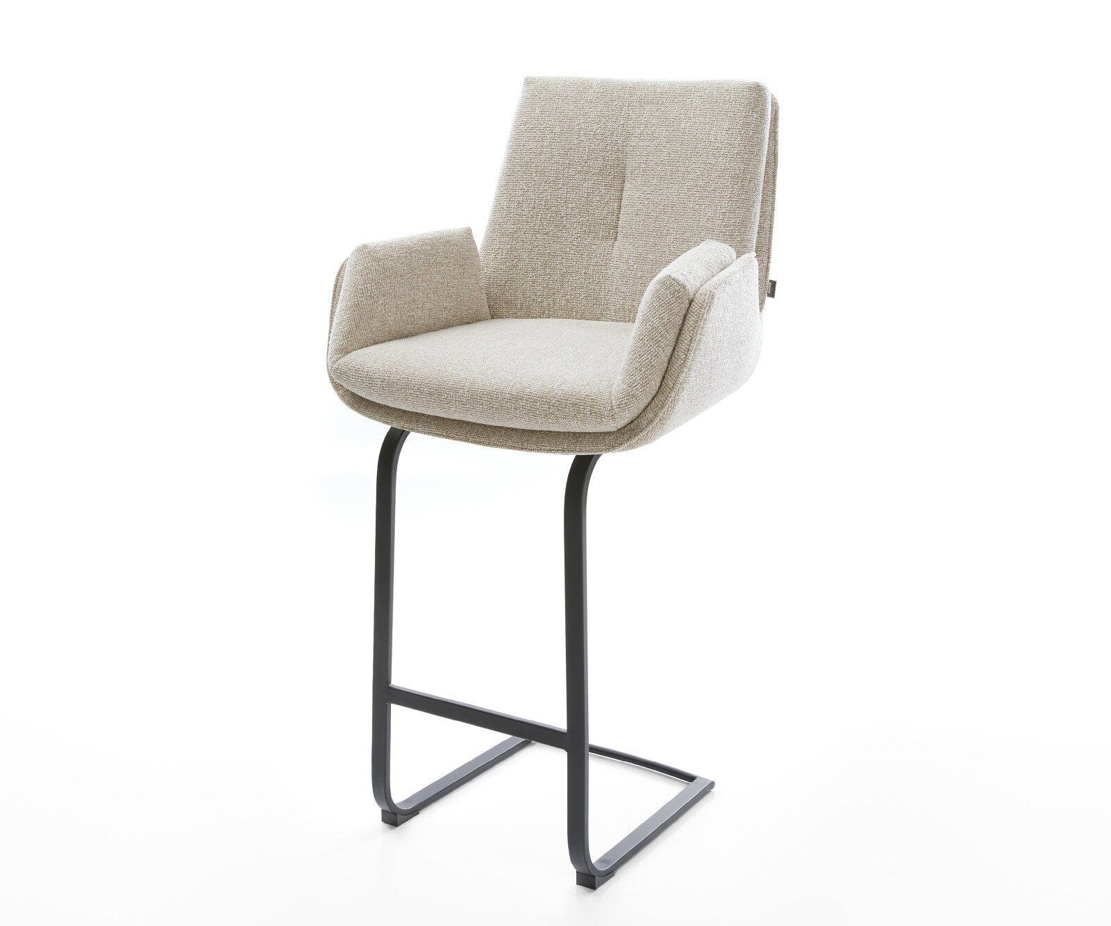 Chaise-de-bar Clea-Flex Tissu tissé doux Beige Pied cantilever plat noir Noir