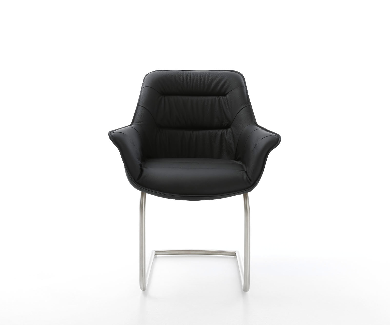 Cantilever Kaira-Flex cuir de vache noir pied cantilever rond acier inoxydable brossé 1 Cantilever Kaira-Flex cuir de vache noir pied cantilever rond acier inoxydable brossé 1