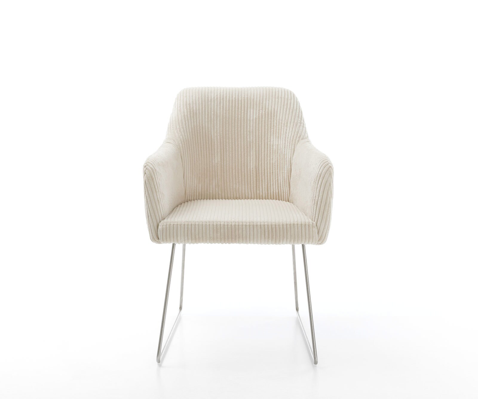 Chaise-de-salle-à-manger Greg-Flex côtelé beige vintage pied trapèze acier inoxydable brossé ressorts ensachés 1