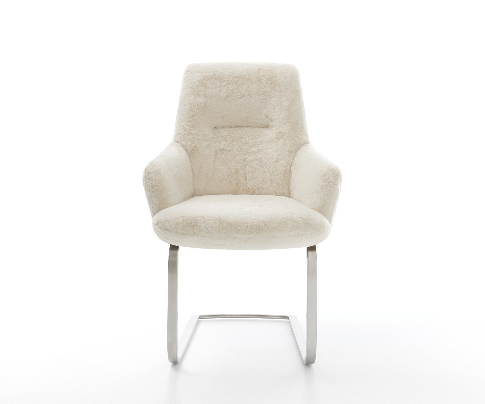 Cantilever Zelia-Flex avec accoudoirs peluche crème-blanc pied cantilever plat acier inoxydable ressorts ensachés 2