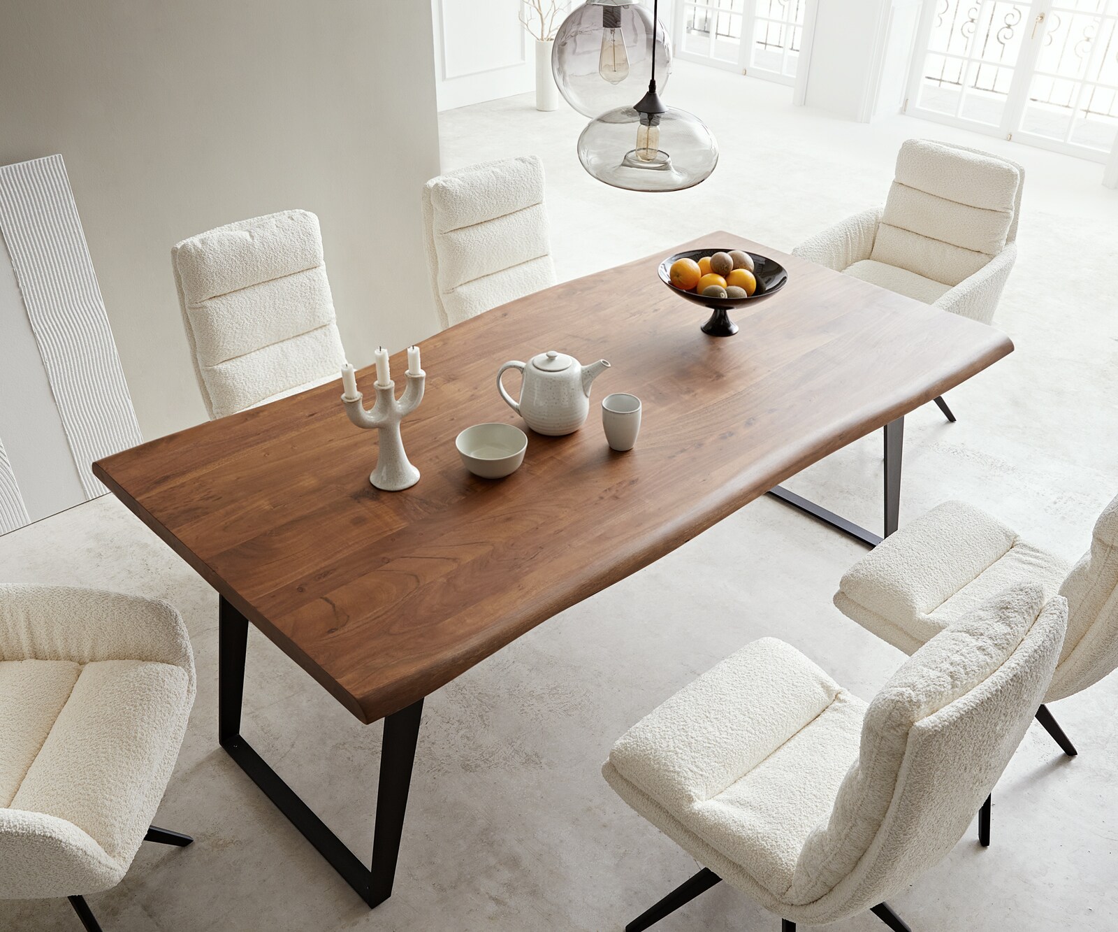 Table-à-manger Edge 200x100 acacia marron métal incliné Live-Edge 3
