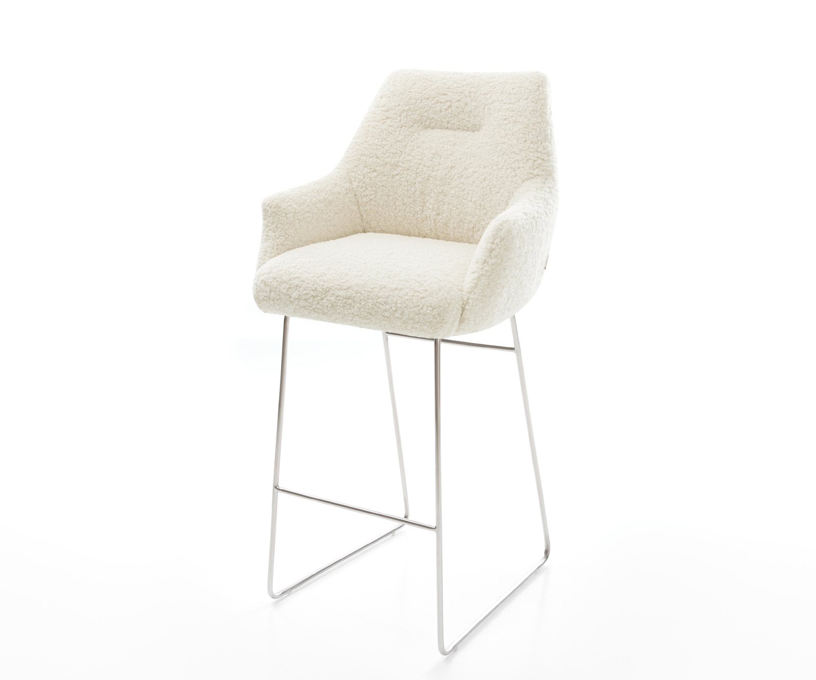 Chaise-de-bar Alja-Flex Tissu teddy Beige Pied trapèze acier inoxydable Argent Ressort ensaché 1