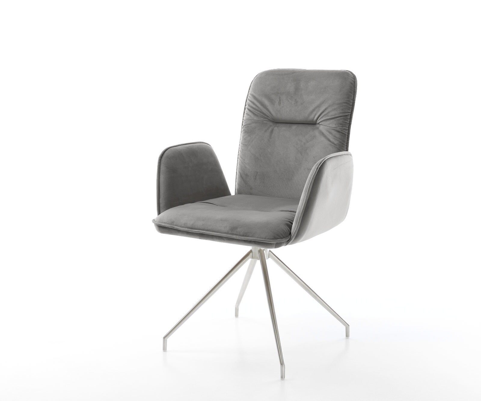Chaise-de-salle-à-manger Vinja-Flex velours gris pied croisé conique acier inoxydable brossé