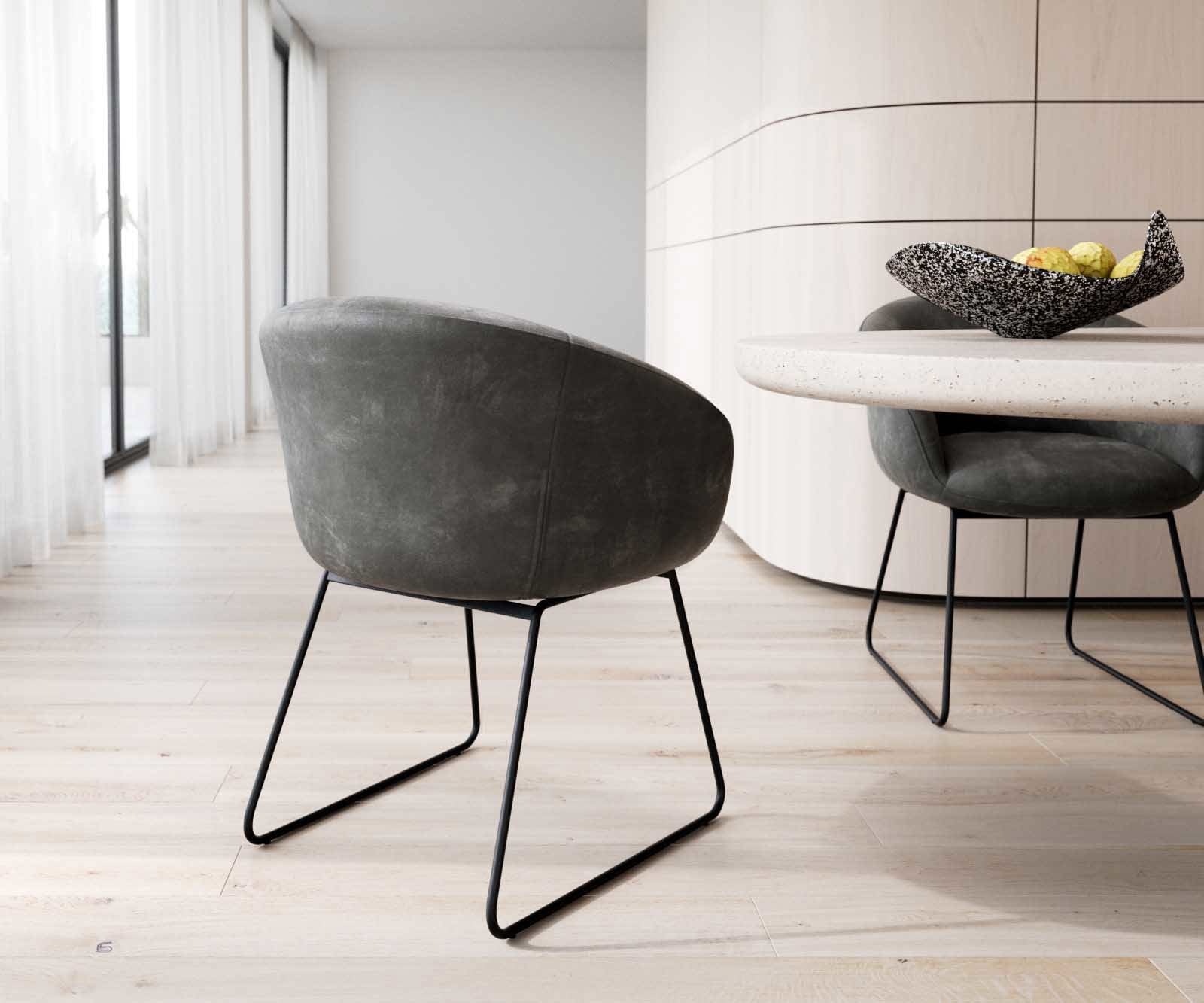 Chaise-de-salle-à-manger Vinka-Flex avec accoudoirs microvelours anthracite vintage pied trapèze noir ressorts ensachés 4 Chaise-de-salle-à-manger Vinka-Flex avec accoudoirs microvelours anthracite vintage pied trapèze noir ressorts ensachés 4