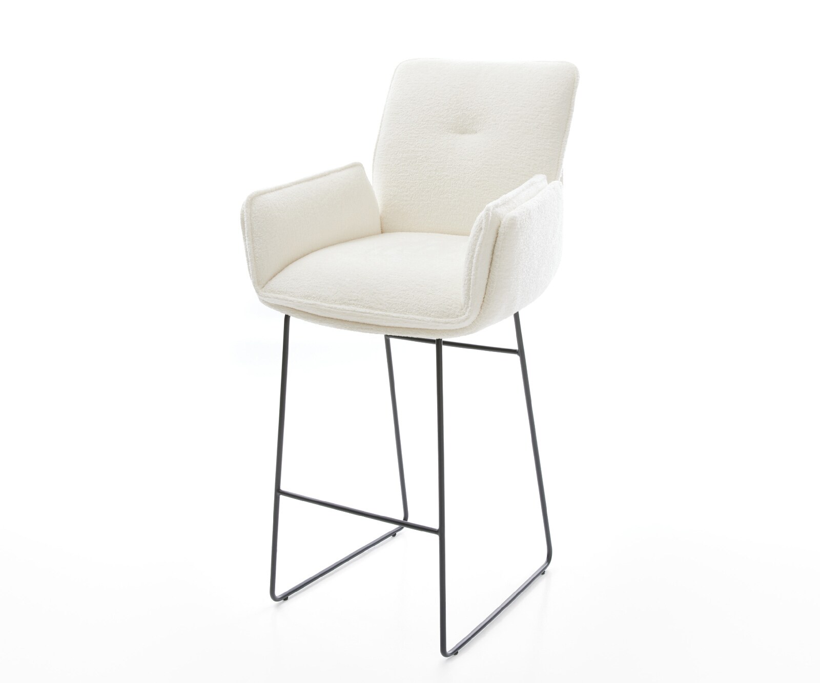 Chaise-de-bar Nela-Flex Bouclé doux Beige Pied trapèze noir Noir