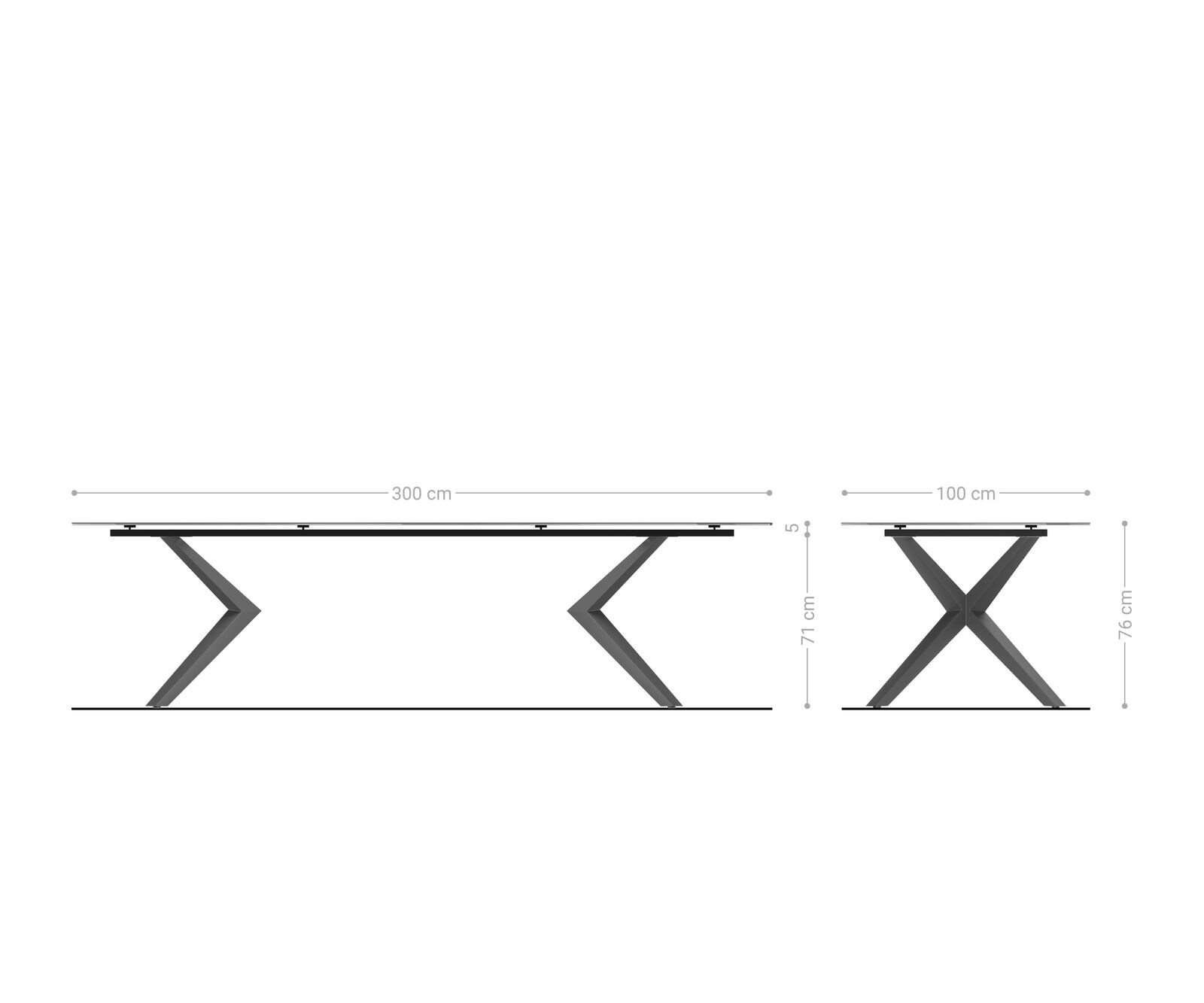 Table à manger Edge 300x100 cm céramique Onyx Pearl Zenthara angulaire métal noir 8