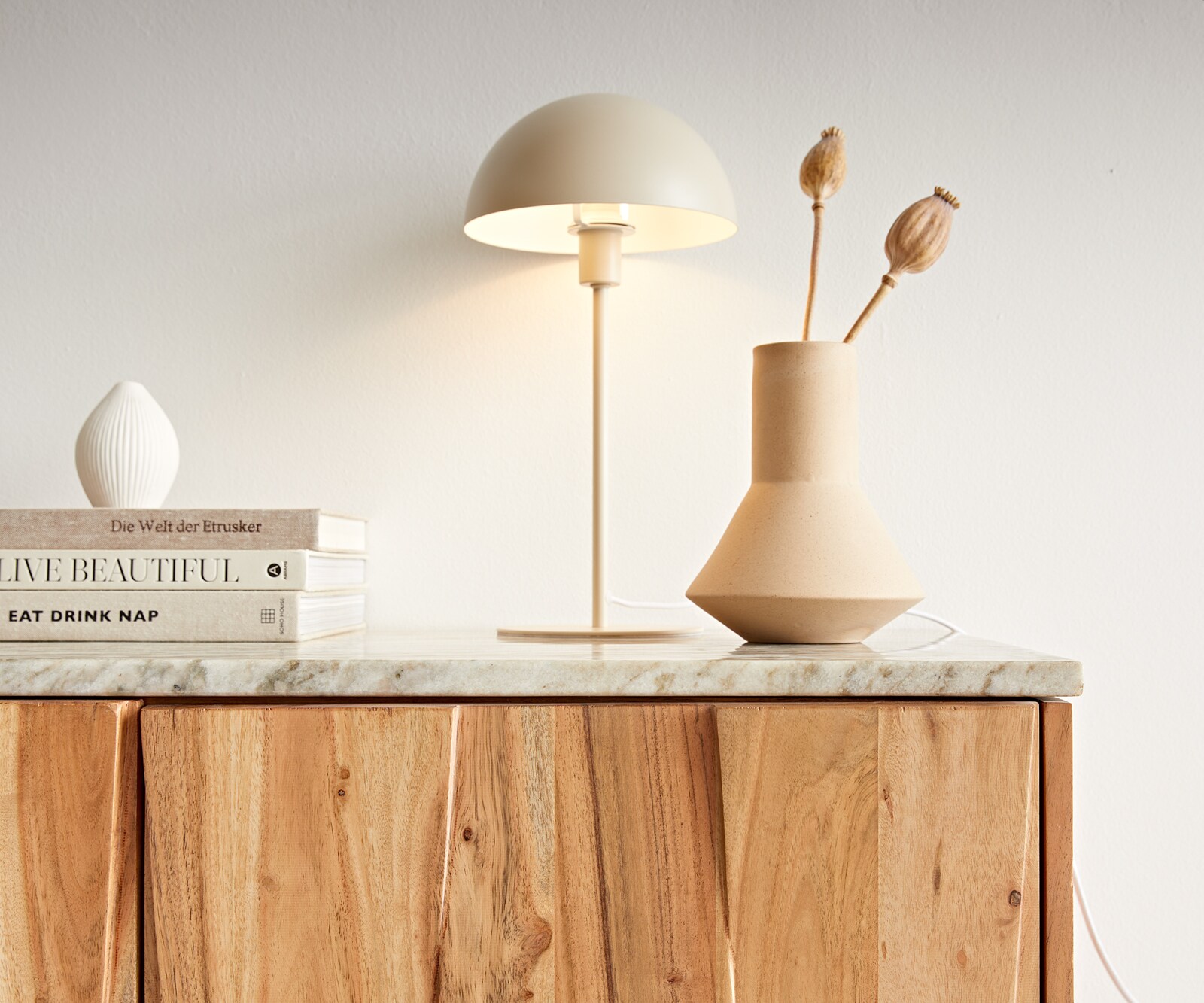 Meuble-TV Shia 200cm acacia naturel marbre gris-blanc 4 portes 6