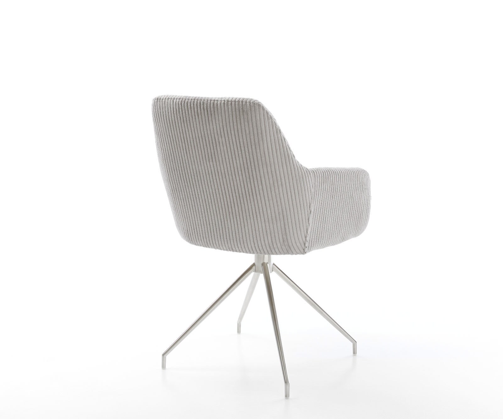Chaise-de-salle-à-manger Pejo-Flex côtelé gris argenté pied croisé conique acier inoxydable brossé ressorts ensachés 5