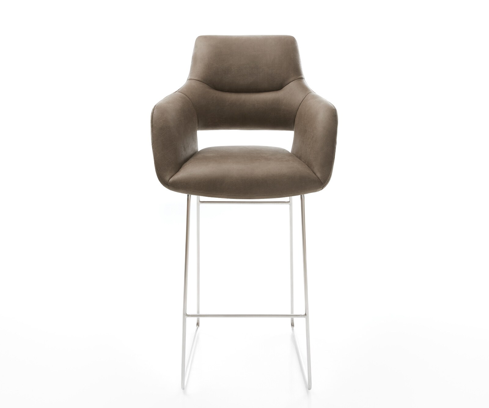 Chaise-de-bar Yago-Flex Microfibre Taupe Vintage Pied trapèze acier inoxydable Argent Ressort ensaché 1
