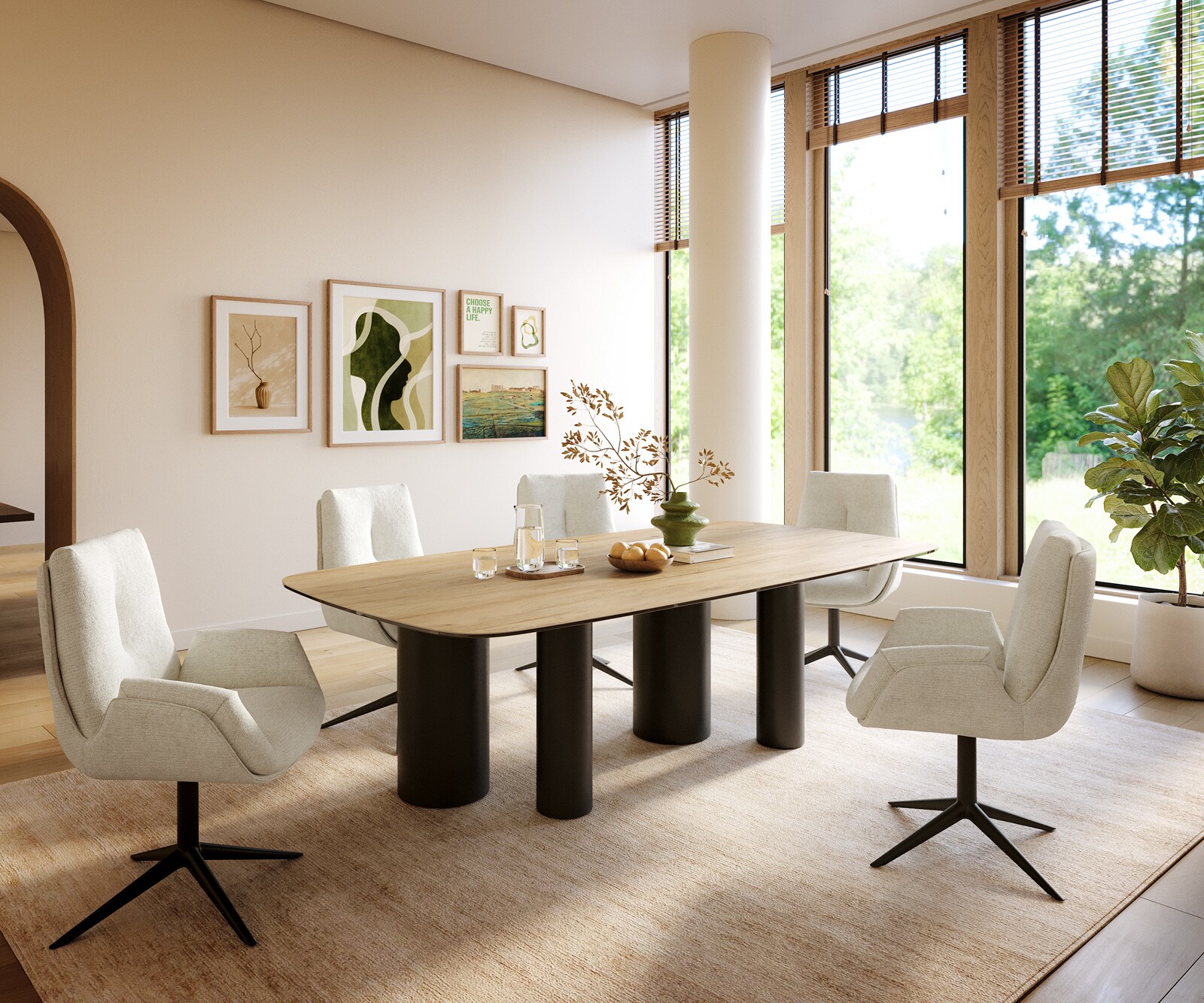 Table à manger Edge Boot 240x120 cm Céramique Laminam® Sabbia Eichefarbig Pilier Métal Noir 6