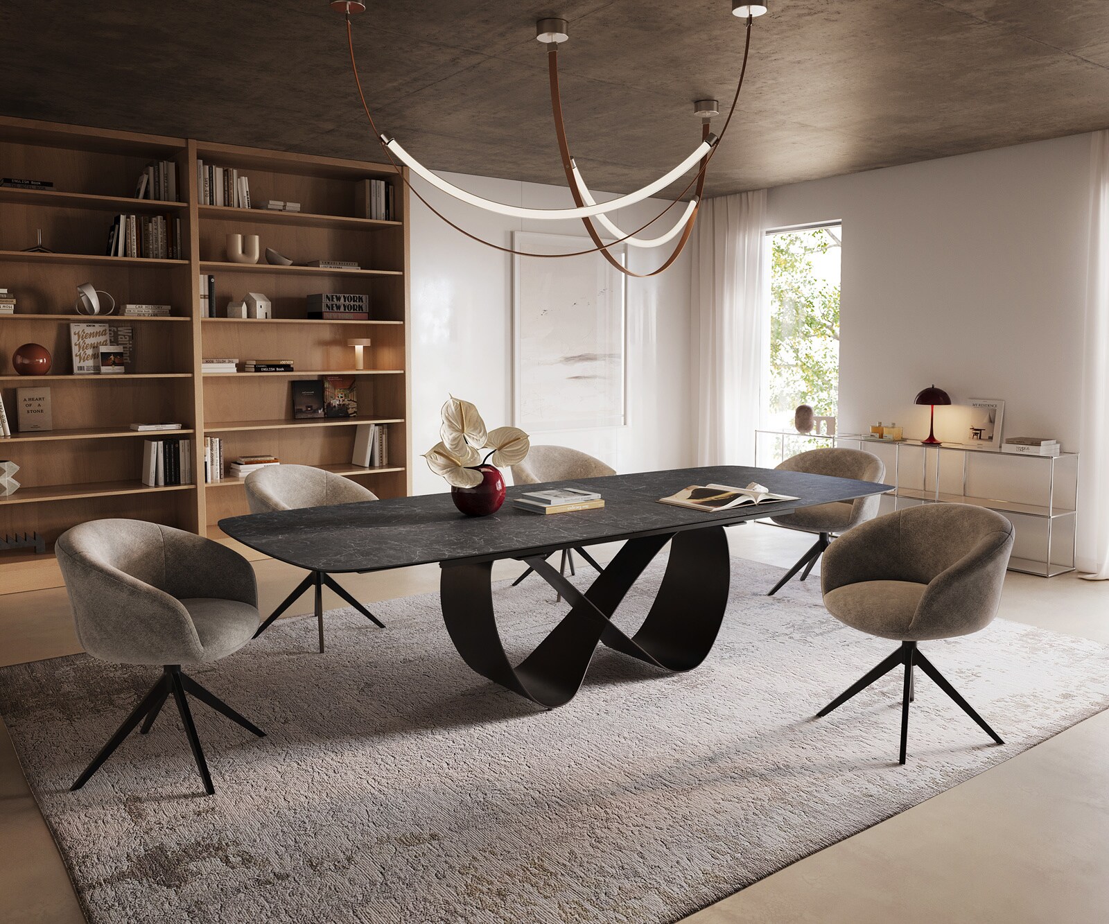 Table à manger Edge Boot 240-300x120 cm Céramique Laminam® Nero Greco Anthracite Infinity Métal Noir extensible 7