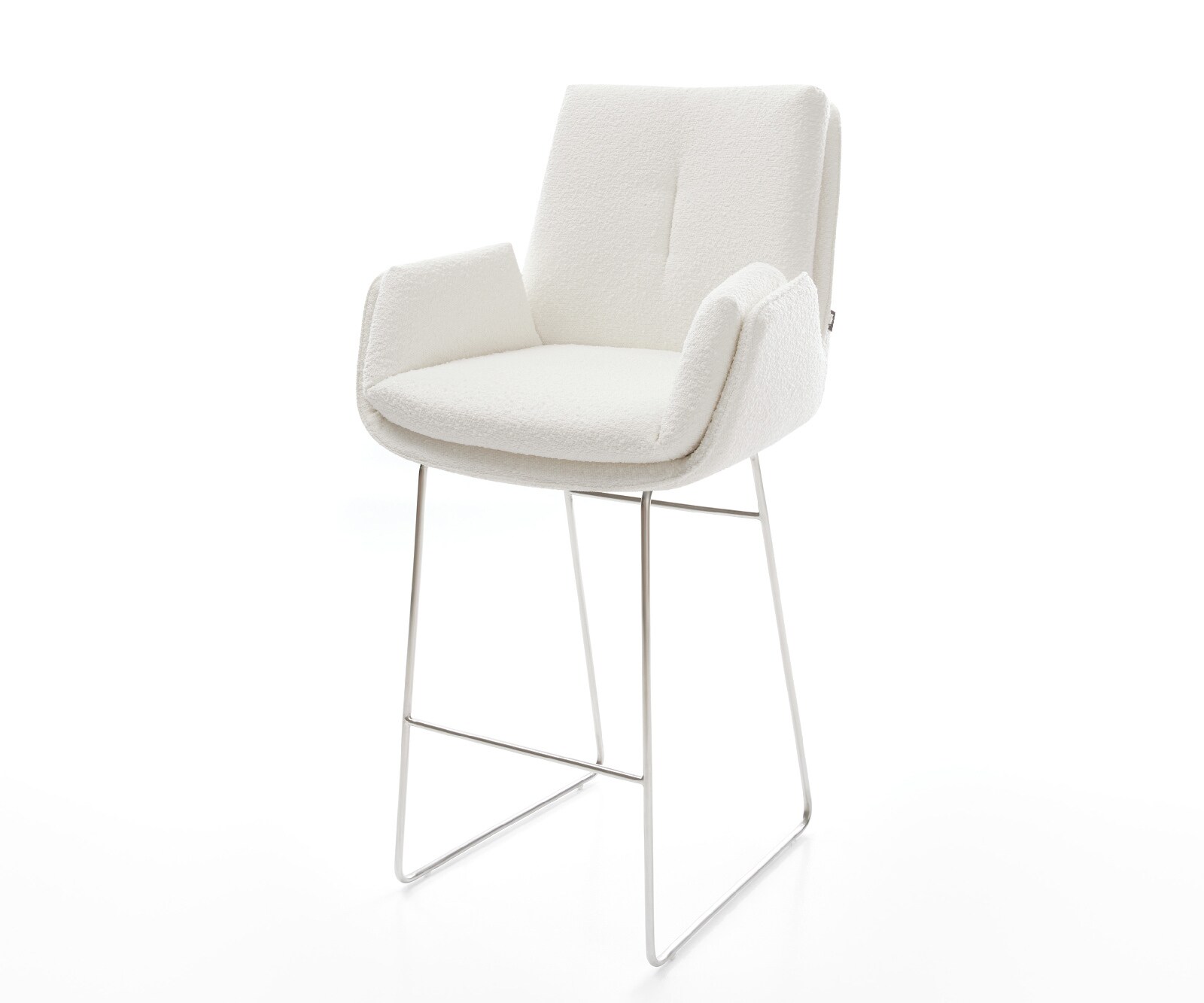 Chaise-de-bar Clea-Flex Bouclé Crème-blanc Pied trapèze acier inoxydable Argent