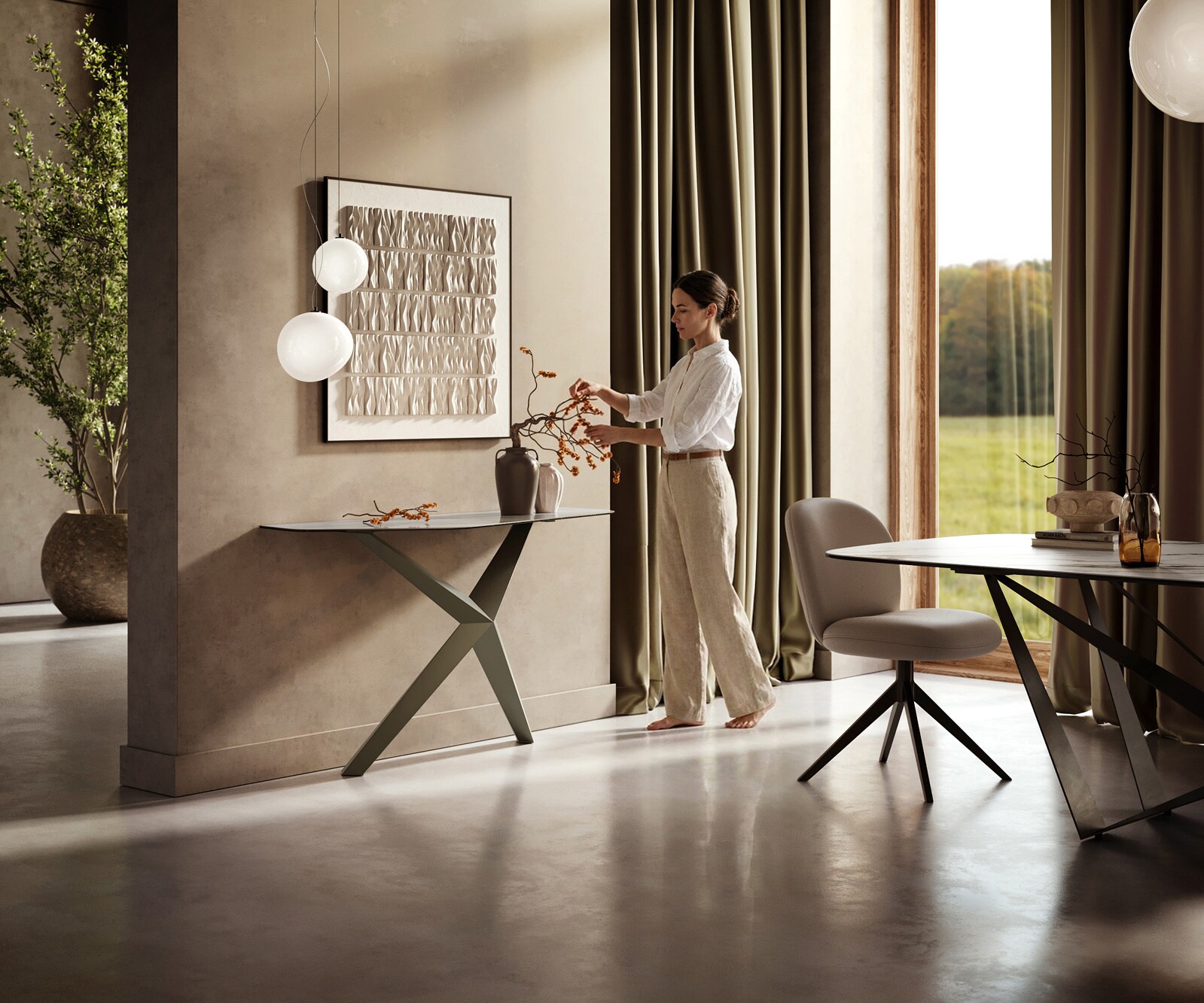 Console Edge Polygonal 140x50 cm Céramique Onyx Pearl Zentharo Métal Effektfinish Titan 6