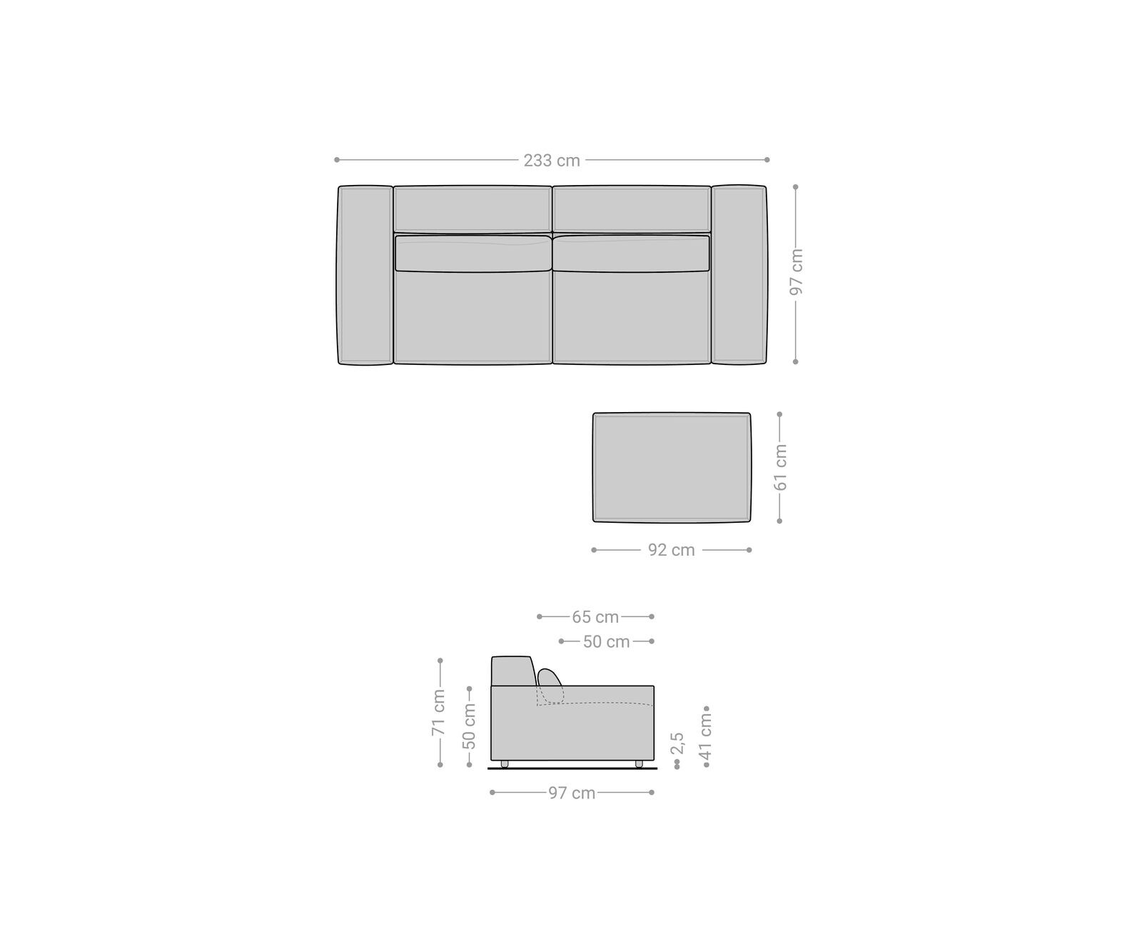 Grand Canapé Sirpio 230x95 cm Microfibre Marron Kaki avec Tabouret 7