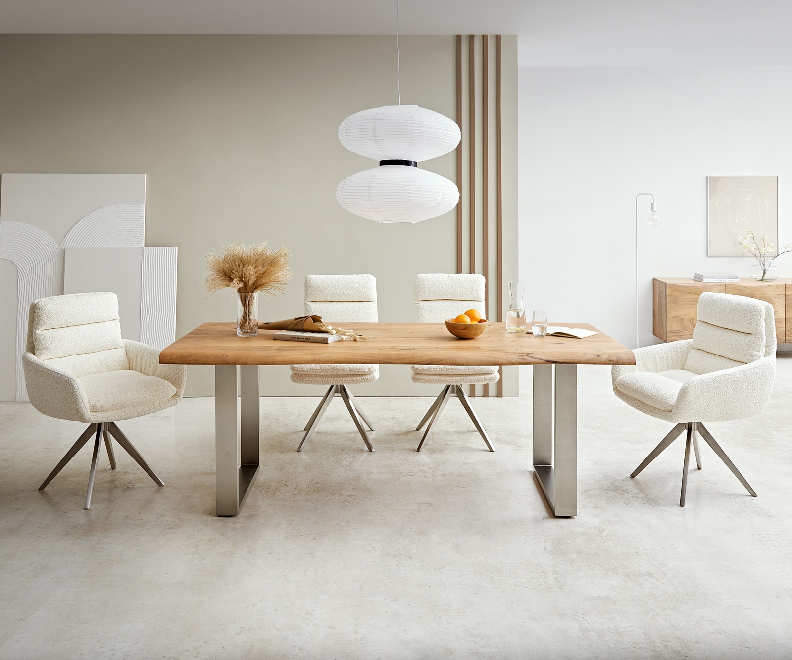 Table-à-manger Edge 200x100 XL acacia nature acier inoxydable mince Live-Edge 1 Table-à-manger Edge 200x100 XL acacia nature acier inoxydable mince Live-Edge 1