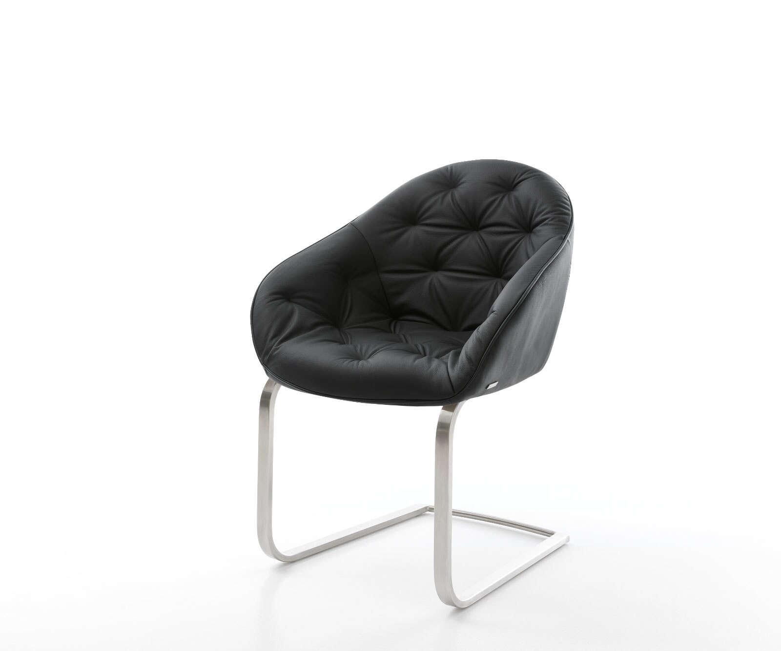 Cantilever Gaio-Flex cuir de vache noir pied cantilever plat acier inoxydable brossé